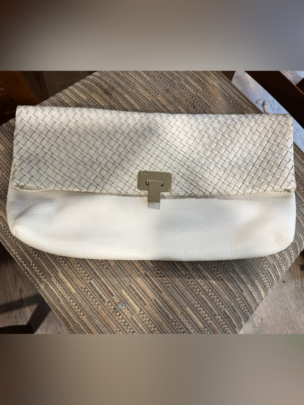 Elliott Lucca White and Woven Leather Clutch